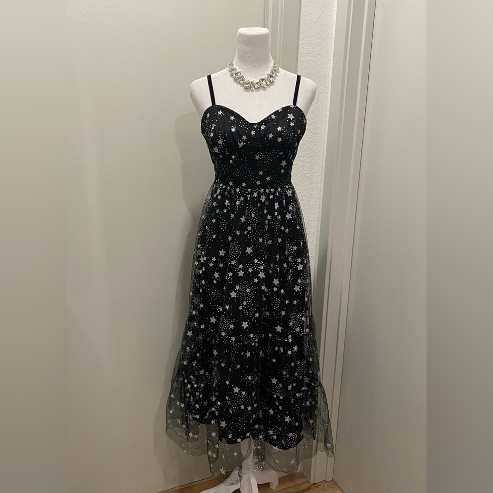 Betsey Johnson Black and White Starry Midi Dress